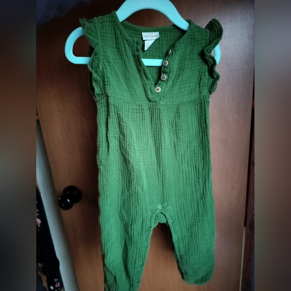 Cat & Jack Olive Green Boho Cotton Baby Ruffled Romper 18M